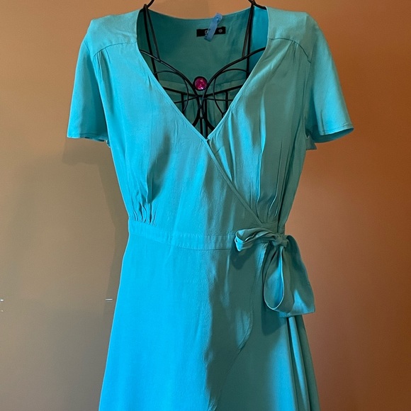 DNA Teal Wrap Dress with Side Tie - Picture 1 of 5